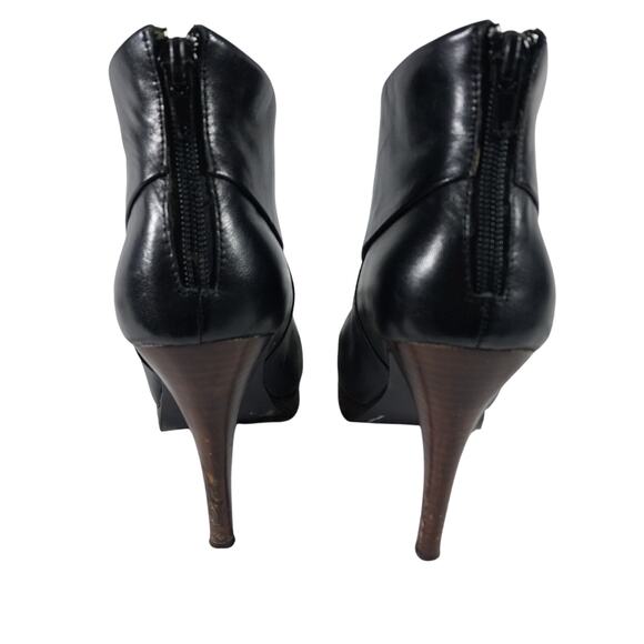 STEVE MADDEN! BLACK GENUINE LEATHER, BROWN STACKED WOOD HEEL/SOLE BOOTS! SZ 6.5M - Picture 8 of 12